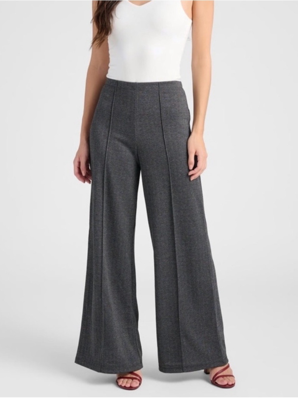 Max Studio Wide-Leg High-Rise Trousers in Charcoal